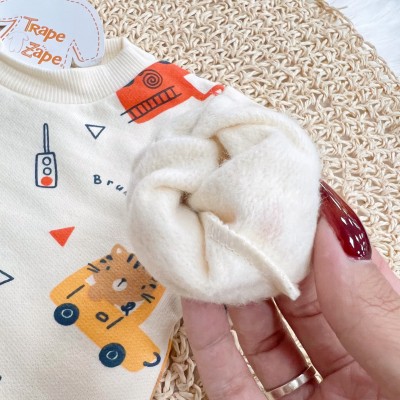 Conj. Casaco Beep Beep! e Calça de Moletom - Areia e Azul Jeans